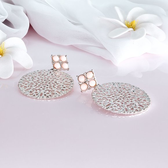 Silver Filigree Vintage Earrings, Large Costume Jewelry Earrings - Picture 5 of 7